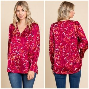 JODIFL Long Sleeves V-Neck Abstract Print Blouse
